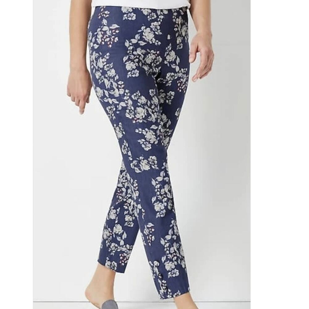 J. Jill Linen Stretch Button Hem Floral Print Ankle Pants Size M
